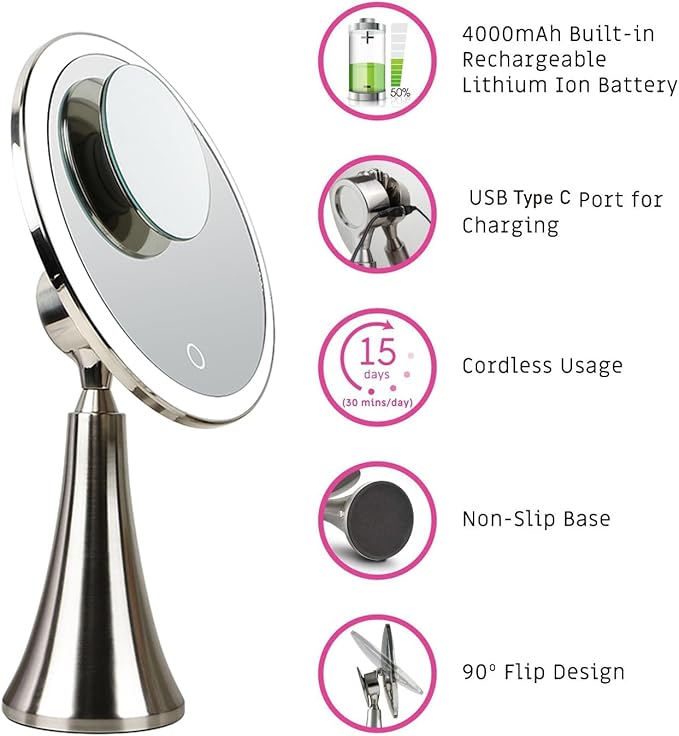 9 inch Lighted Round Makeup Vanity Mirror, LED Lights Beauty Mirror
