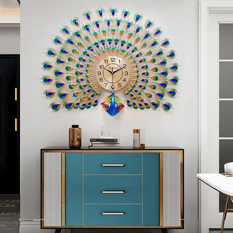 Peacock Wall Clock, Living Room Decoration